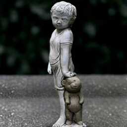 Stone Boy Sculpture Outdoor Children With Teddy Figure Memorial Decoration Handmade Art Front Door Ornament Garden Statue Gift - thumbnail 2