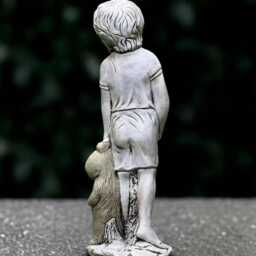 Stone Boy Sculpture Outdoor Children With Teddy Figure Memorial Decoration Handmade Art Front Door Ornament Garden Statue Gift - thumbnail 4