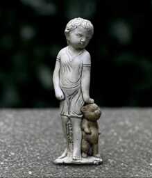 Stone Boy Sculpture Outdoor Children With Teddy Figure Memorial Decoration Handmade Art Front Door Ornament Garden Statue Gift - thumbnail 1