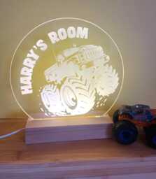 Wooden Light Personalized Monster Truck Led Night Light - Kids Room Decor