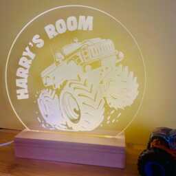 Wooden Light Personalized Monster Truck Led Night Light - Kids Room Decor - thumbnail 2