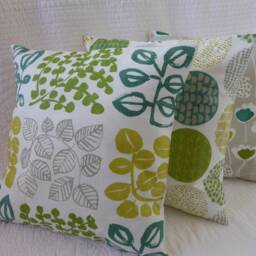 Set Of 3 Handmade Floral Print Cushion Covers, Lime Green, Grey, Yellow, 16 - thumbnail 2