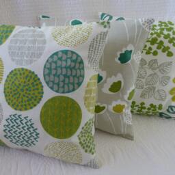 Set Of 3 Handmade Floral Print Cushion Covers, Lime Green, Grey, Yellow, 16 - thumbnail 3