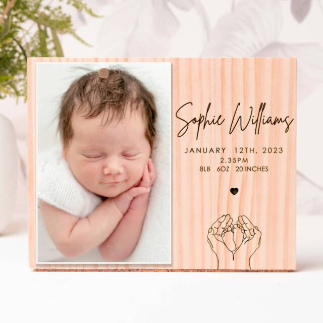 Simple & Sweet Personalized Picture Frame, New Baby Gift, Custom Engraved Photo Newborn Engraved Gift - image 1