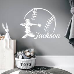 Baseball Name Wall Decal Boy Custom Personalized Boys Decor Catcher Vinyl Teens Room Sports Nursery T214 - thumbnail 3