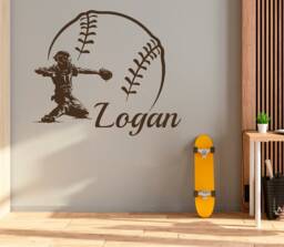 Baseball Name Wall Decal Boy Custom Personalized Boys Decor Catcher Vinyl Teens Room Sports Nursery T214 - thumbnail 1