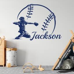 Baseball Name Wall Decal Boy Custom Personalized Boys Decor Catcher Vinyl Teens Room Sports Nursery T214 - thumbnail 2
