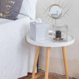 Striped Linen Tissue Box Cover. Minimalist Square Box Holder With White & Gray Stripes - thumbnail 2