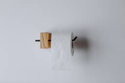 Handmade Wooden Toilet Paper Holder, Oak & Metal Wall Mount