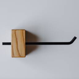 Handmade Wooden Toilet Paper Holder, Oak & Metal Wall Mount - thumbnail 2