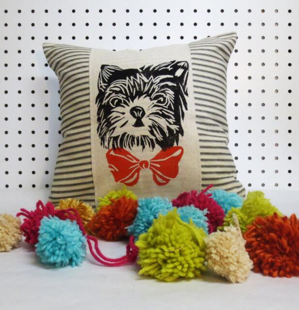 Hand Block Print Yorkie Pillow Decorative Throw Cushion Cover - image 1