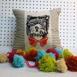 Hand Block Print Yorkie Pillow Decorative Throw Cushion Cover - thumbnail 2