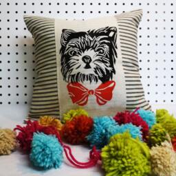 Hand Block Print Yorkie Pillow Decorative Throw Cushion Cover - thumbnail 3