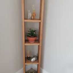 Handmade Tall Wooden Shelving Unit - Slim Freestanding Bookcase Narrow Storage Display Shelf Solid Wood Home Decor - thumbnail 3