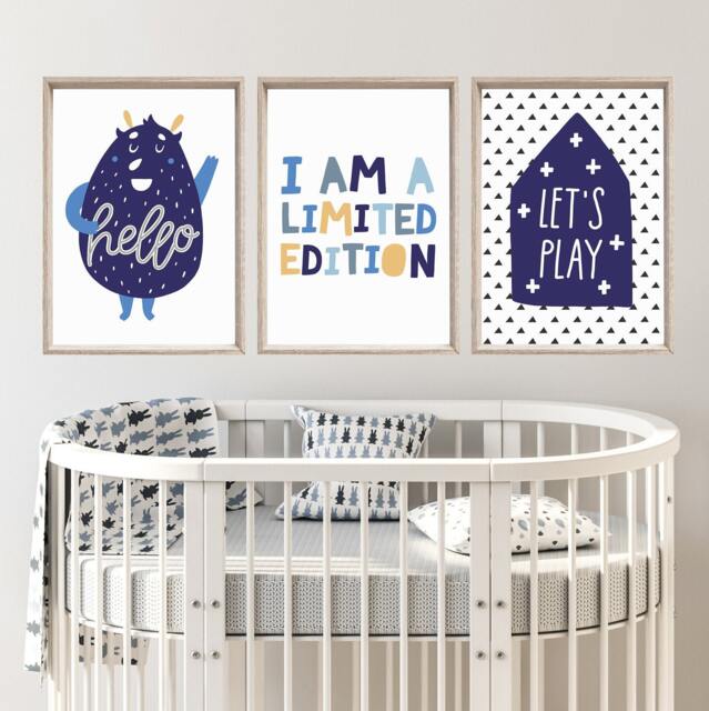 Set Of 3 Boys Nursery Prints, Decor, I Am A Limited Edition, Playroom Print, Wall Art, Navy & Blue Decor - image 1