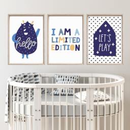 Set Of 3 Boys Nursery Prints, Decor, I Am A Limited Edition, Playroom Print, Wall Art, Navy & Blue Decor - thumbnail 1