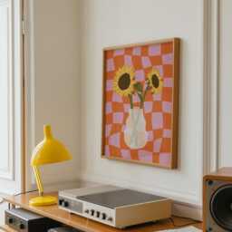 Sunflower Flower Vase Wavy Checkered Print, Bold Colourful Wall Artwork, Check Abstract Vase, A1 A2 A3 A4 A5 A6 Unframed Prints - thumbnail 2