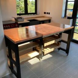 Copper Topped Kitchen Island With Trays & Bar - thumbnail 4