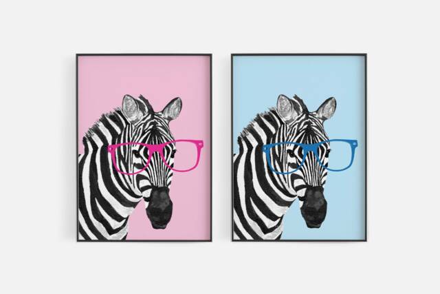 Watercolor Zebra Print With Glasses Nursery Animal Art - image 1