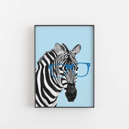Watercolor Zebra Print With Glasses Nursery Animal Art - thumbnail 3