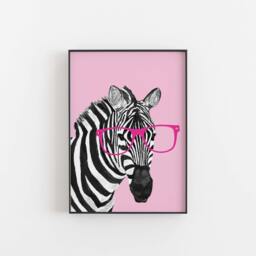 Watercolor Zebra Print With Glasses Nursery Animal Art - thumbnail 2