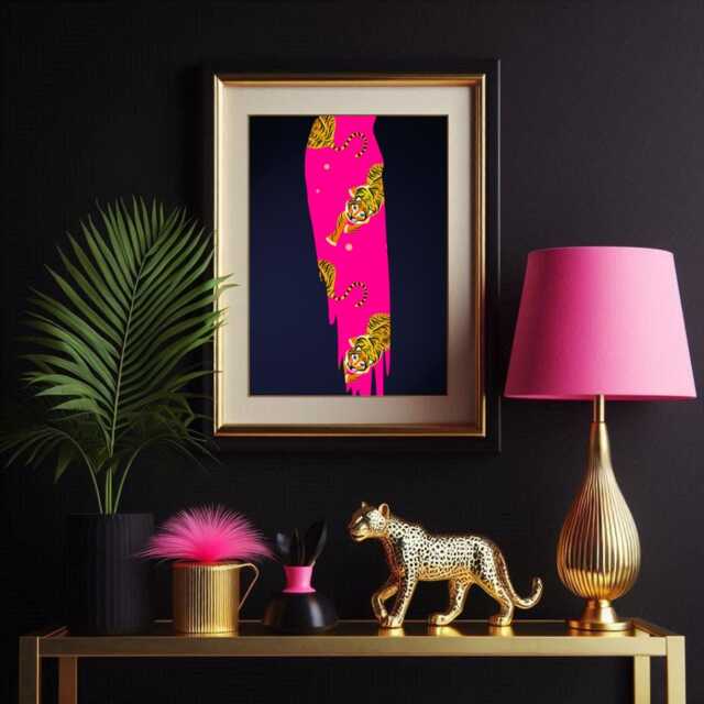 Hot Pink Tiger Print - Modern Jungle Wall Art Bold Streak Poster Maximalist Safari Decor Pop Aesthetic - image 1
