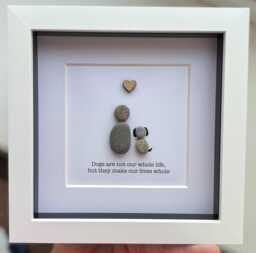 Pebble Dog Pebble Picture, Dogs Make Our Lives Whole, Personalised Framed Art, Birthday Gift, Pet Lover Art - thumbnail 1