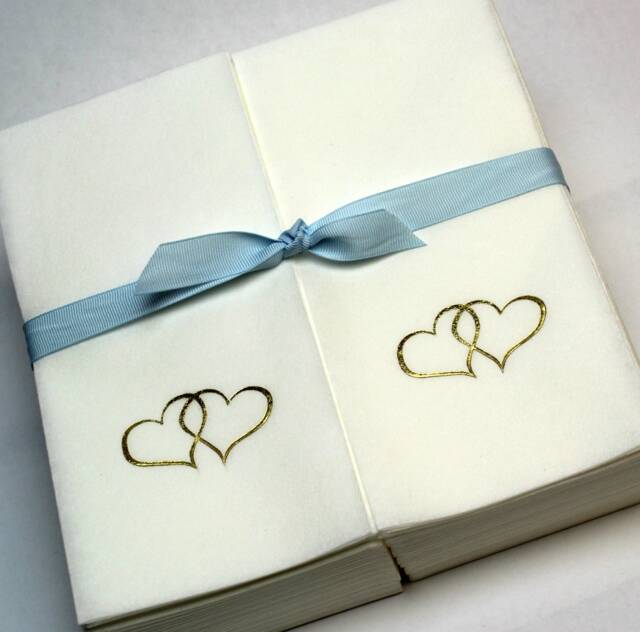 Nature's Linen Disposable Guest Hand Towels Wrapped With A Ribbon - Embossed Double Hearts - image 1
