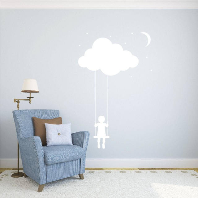 Swing On Cloud Wall Vinyl Decal Stickers Starry Sky Moon Home Art Decor Kids Nursery Bedroom Interior - 32Nr - image 1