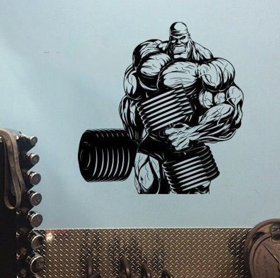 Powerlifter With Dumbbell Decal Bodybuilder Man Lifting Weights Wall Sticker Gym Decor Sporting Mural Athletic Decorative Art Fitness - 4Qpt - image 1
