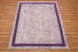 Handmade Cotton Block Printed Rug, Purple Bordered Dhurrie - thumbnail 1
