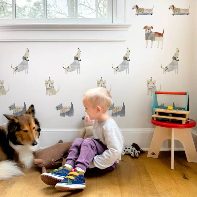 Dogs - Latte Fabric Wall Decal Pet House Mej - image 1