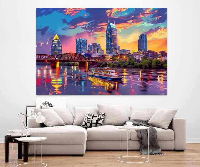 Nashville Skyline, Abstract Canvas Print, Wall Art, Painting, Framed & Ready To Hang - image 1