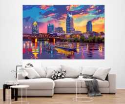 Nashville Skyline, Abstract Canvas Print, Wall Art, Painting, Framed & Ready To Hang - thumbnail 1