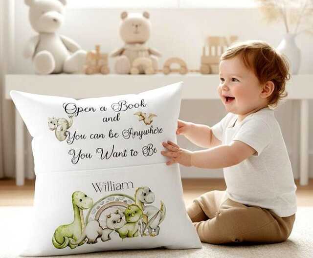 Custom Dinosaur Pocket Pillow Personalised Dino Letter Cushion, Kids Bedroom T-Rex Gift For Boys - image 1