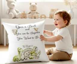 Custom Dinosaur Pocket Pillow Personalised Dino Letter Cushion, Kids Bedroom T-Rex Gift For Boys - thumbnail 1