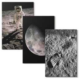 Canvas Art Set Of 3 - Astronaut On The Moon Footprint Photo, Gray Wall Art, Space & Astrology Hanging Piece - thumbnail 2