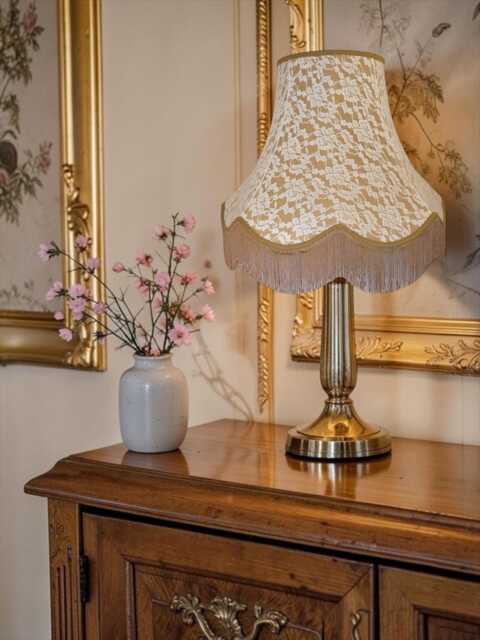 Cream French Lace Lampshade Antique Gold Braid, Handmade UK Craftsmanship - image 1