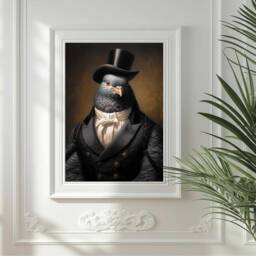 Victorian Dandy Pigeon Art Print Renaissance Animal Portrait - thumbnail 2