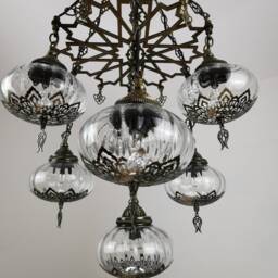 Set Of 7 Turkish Blown Glass Globe Chandelier, Pendant Lighting - thumbnail 4