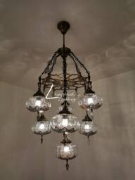 Set Of 7 Turkish Blown Glass Globe Chandelier, Pendant Lighting
