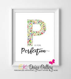 Floral Alphabet Letter P Print Flower Wall Art - 8x10, Digital Download - thumbnail 1