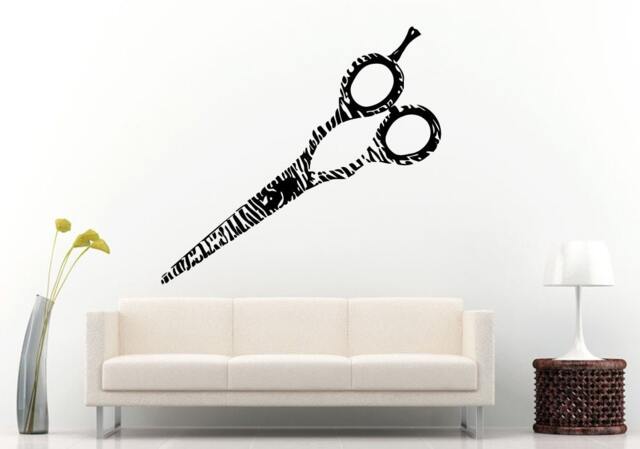 Scissors Tool Device Equipment Zebra Design Like Unique Barber Salon Spa Wall Decal Vinyl Sticker Mural Room Decor L815 - image 1
