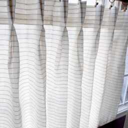 White Pleated Cafe Curtain Has A Light Faded Black Horizontal Weight Linen Fabric , Bathroom, Kitchen - thumbnail 2
