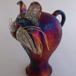 Free Shipping. 7 Inch Sour Puss, Copper Raku Cat, Round Tree Pottery, Nolan Windholtz - thumbnail 2