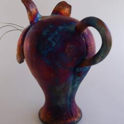Free Shipping. 7 Inch Sour Puss, Copper Raku Cat, Round Tree Pottery, Nolan Windholtz - thumbnail 3