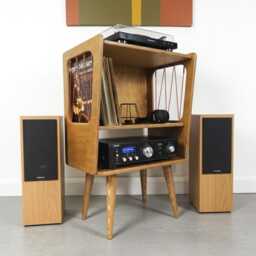 Handmade Mid-Century Modern Plywood Record Player Unit With Vinyl Storage, Turntable Stand - thumbnail 4