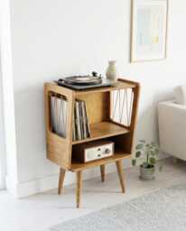 Handmade Mid-Century Modern Plywood Record Player Unit With Vinyl Storage, Turntable Stand