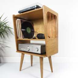 Handmade Mid-Century Modern Plywood Record Player Unit With Vinyl Storage, Turntable Stand - thumbnail 2