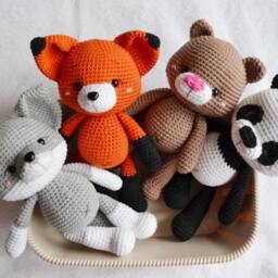Handmade Woodland Animal Plush Fox Wolf Bear Panda Baby Shower Gift Easter Basket Staffers - thumbnail 2